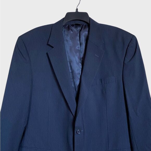 Jos. A. Bank Two Button Wool Blazer Sport Coat Men's Size 44L Navy Pin Stripes - Picture 2 of 14
